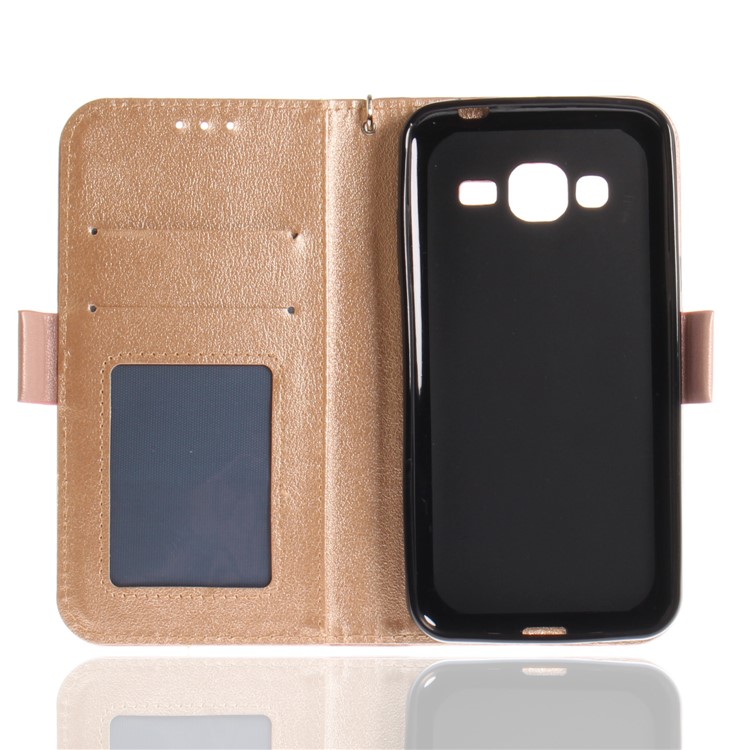 Butterfly Pattern Leather Wallet Stand Case for Samsung Galaxy J3 (2016) - Rose Gold-11