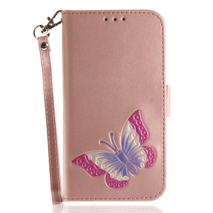 Butterfly Pattern Leather Wallet Stand Case for Samsung Galaxy J3 (2016) - Rose Gold-2