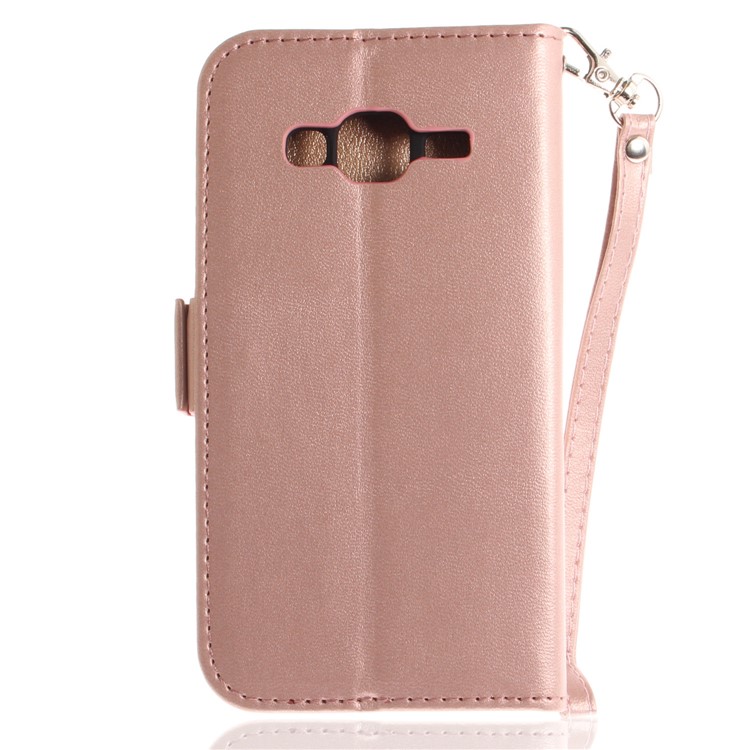 Butterfly Pattern Leather Wallet Stand Case for Samsung Galaxy J3 (2016) - Rose Gold-3