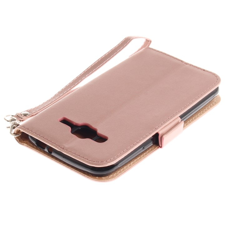 Butterfly Pattern Leather Wallet Stand Case for Samsung Galaxy J3 (2016) - Rose Gold-7