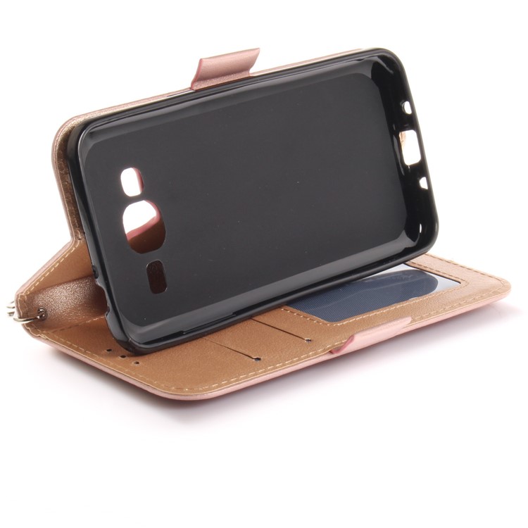 Butterfly Pattern Leather Wallet Stand Case for Samsung Galaxy J3 (2016) - Rose Gold-8