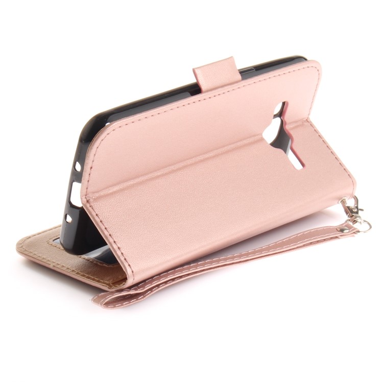 Butterfly Pattern Leather Wallet Stand Case for Samsung Galaxy J3 (2016) - Rose Gold-9