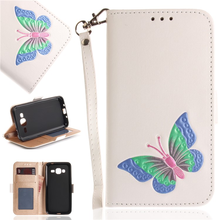 Schmetterling Muster Leder Brieftasche Standabdeckung Für Samsung Galaxy J3 (2016) - Weiß-1