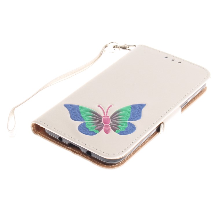 Schmetterling Muster Leder Brieftasche Standabdeckung Für Samsung Galaxy J3 (2016) - Weiß-6