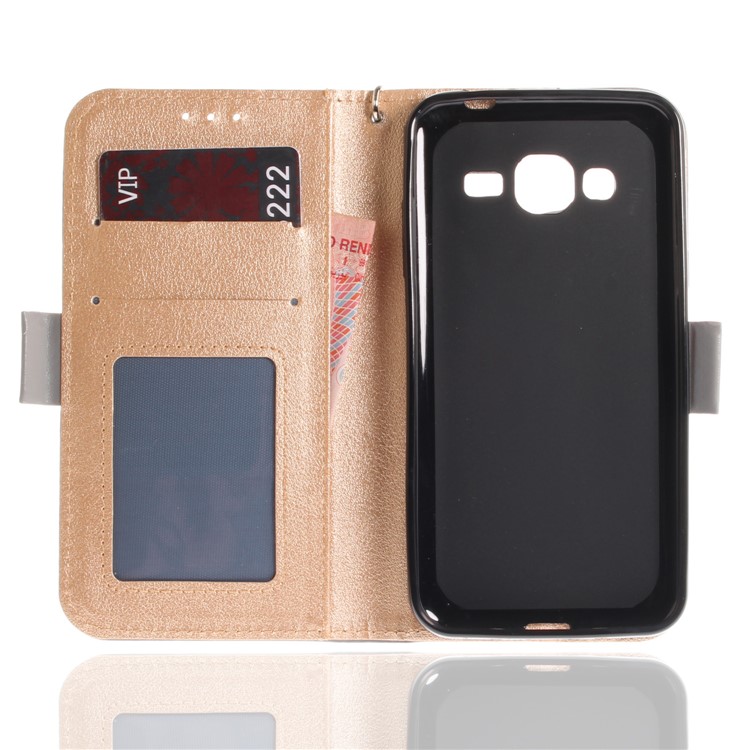 Schmetterling Muster Leder Brieftasche Stand Shell Für Samsung Galaxy J3 (2016) - Grau-10