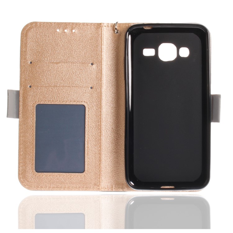 Schmetterling Muster Leder Brieftasche Stand Shell Für Samsung Galaxy J3 (2016) - Grau-11