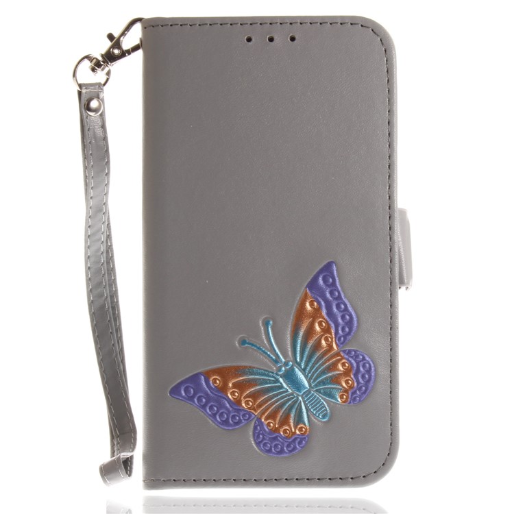 Schmetterling Muster Leder Brieftasche Stand Shell Für Samsung Galaxy J3 (2016) - Grau-2
