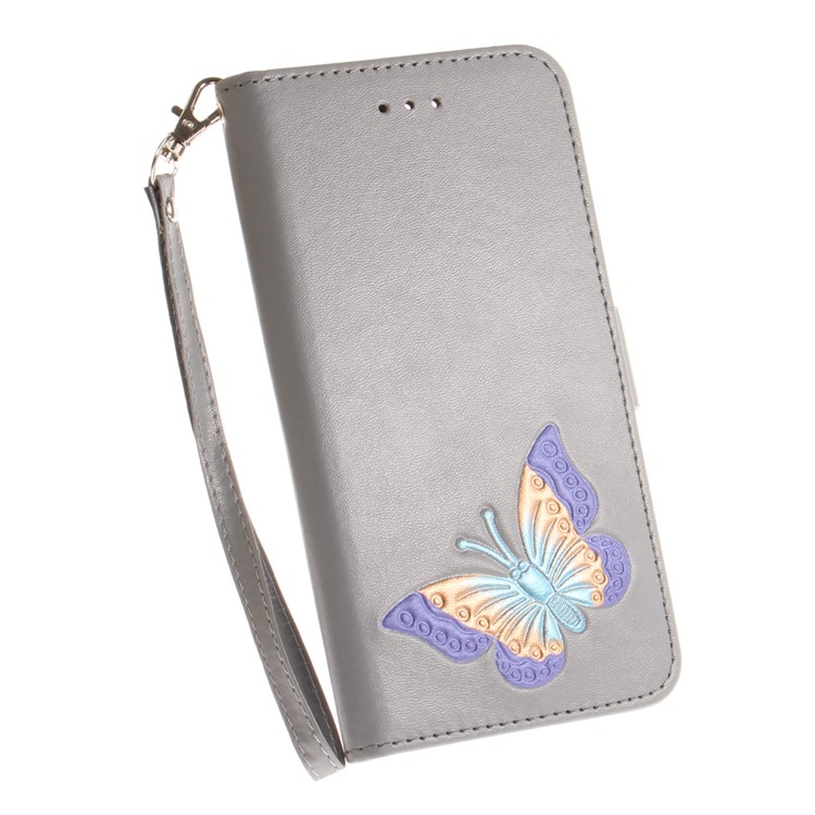 Schmetterling Muster Leder Brieftasche Stand Shell Für Samsung Galaxy J3 (2016) - Grau-4