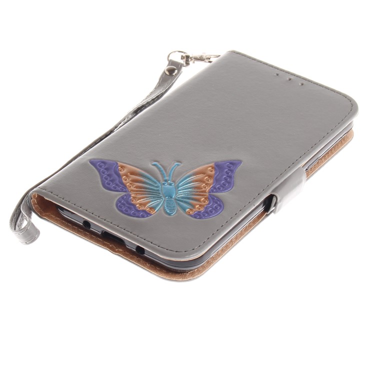 Schmetterling Muster Leder Brieftasche Stand Shell Für Samsung Galaxy J3 (2016) - Grau-6