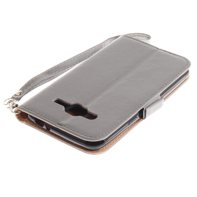 Schmetterling Muster Leder Brieftasche Stand Shell Für Samsung Galaxy J3 (2016) - Grau-7