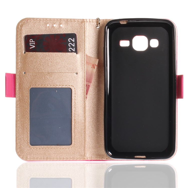 Butterfly Pattern Leather Wallet Stand Casing for Samsung Galaxy J3 (2016) - Rose-10