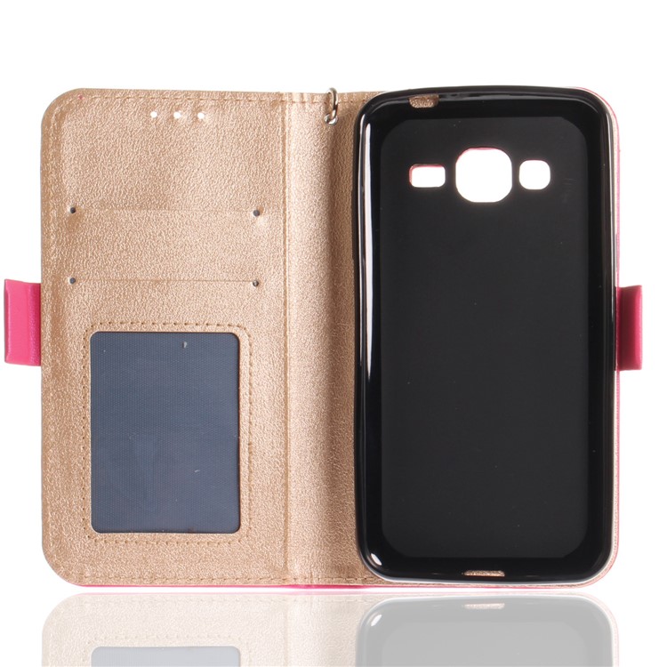 Butterfly Pattern Leather Wallet Stand Casing for Samsung Galaxy J3 (2016) - Rose-11