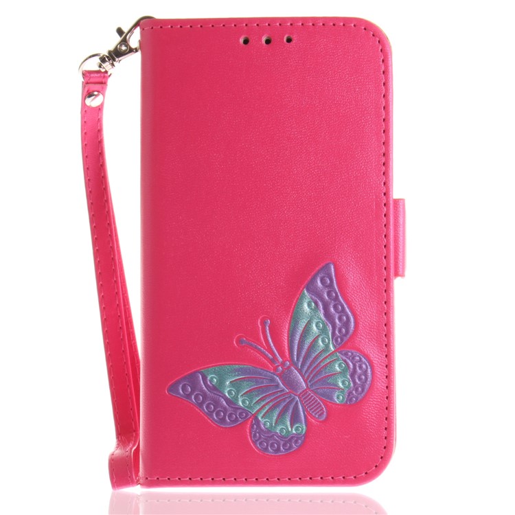 Butterfly Pattern Leather Wallet Stand Casing for Samsung Galaxy J3 (2016) - Rose-2
