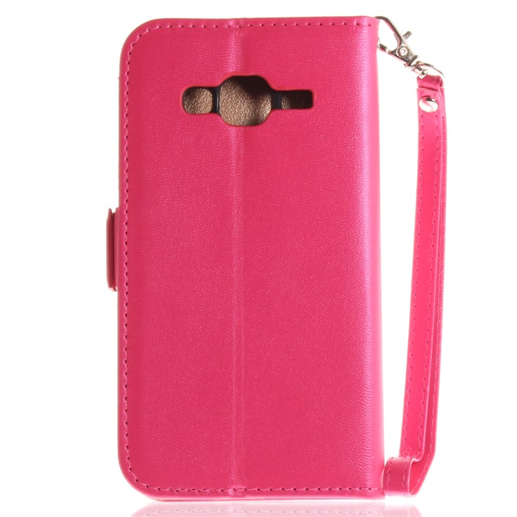 Butterfly Pattern Leather Wallet Stand Casing for Samsung Galaxy J3 (2016) - Rose-3