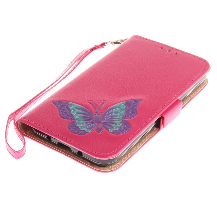 Butterfly Pattern Leather Wallet Stand Casing for Samsung Galaxy J3 (2016) - Rose-6