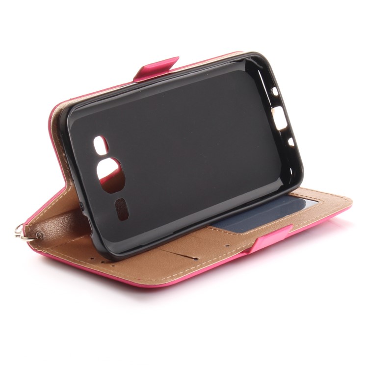 Butterfly Pattern Leather Wallet Stand Casing for Samsung Galaxy J3 (2016) - Rose-8