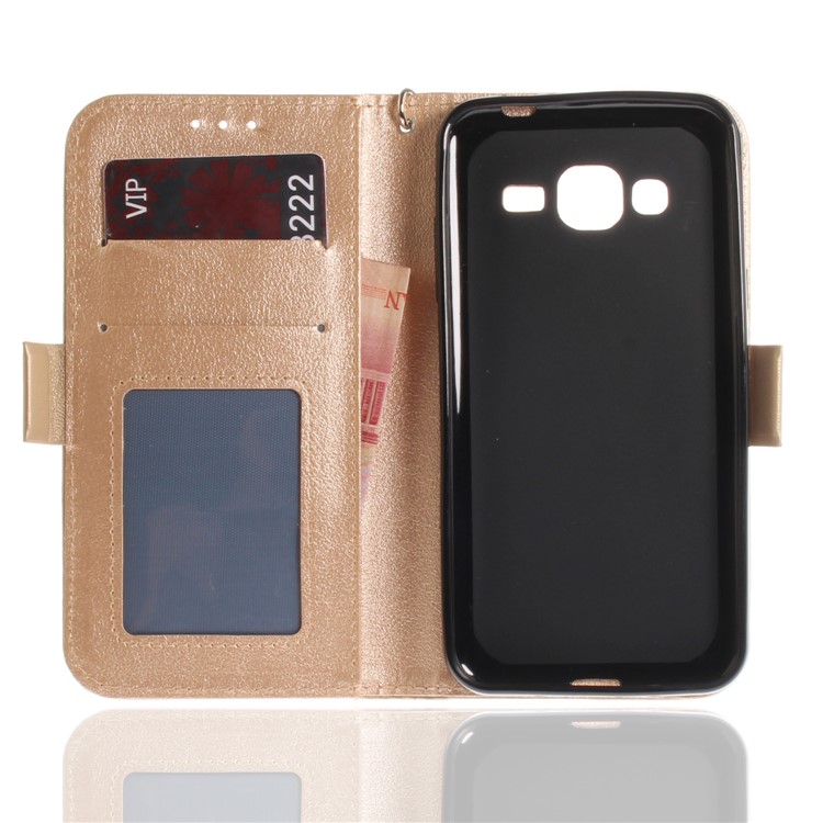Butterfly Pattern Leather Wallet Stand Mobile Phone Case for Samsung Galaxy J3 (2016) - Gold-10