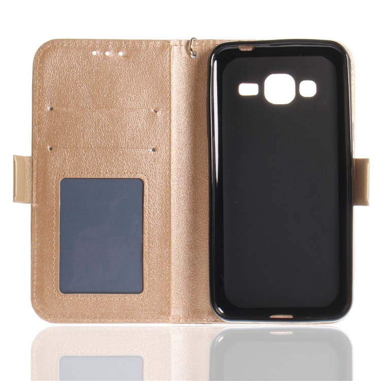 Butterfly Pattern Leather Wallet Stand Mobile Phone Case for Samsung Galaxy J3 (2016) - Gold-11