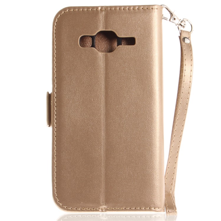 Butterfly Pattern Leather Wallet Stand Mobile Phone Case for Samsung Galaxy J3 (2016) - Gold-3