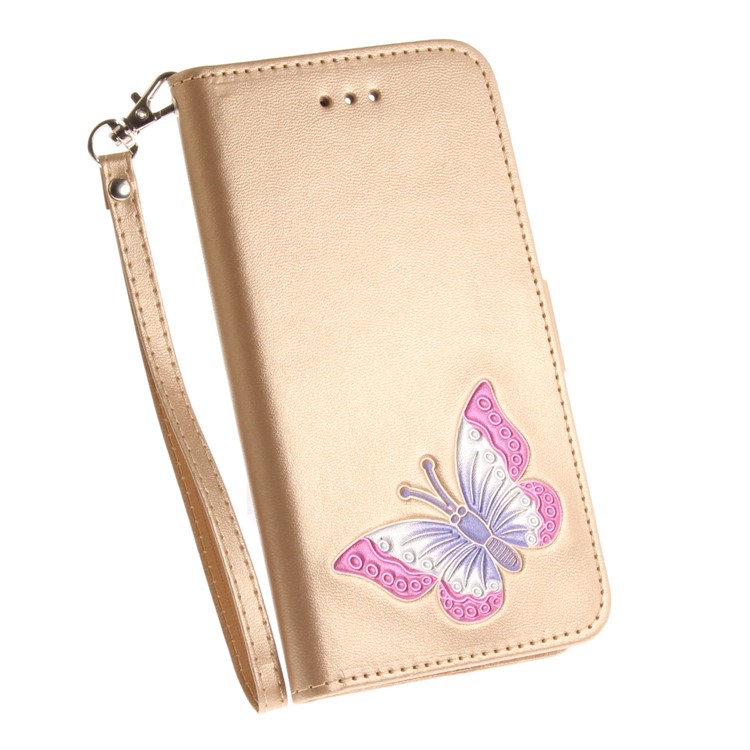 Butterfly Pattern Leather Wallet Stand Mobile Phone Case for Samsung Galaxy J3 (2016) - Gold-4