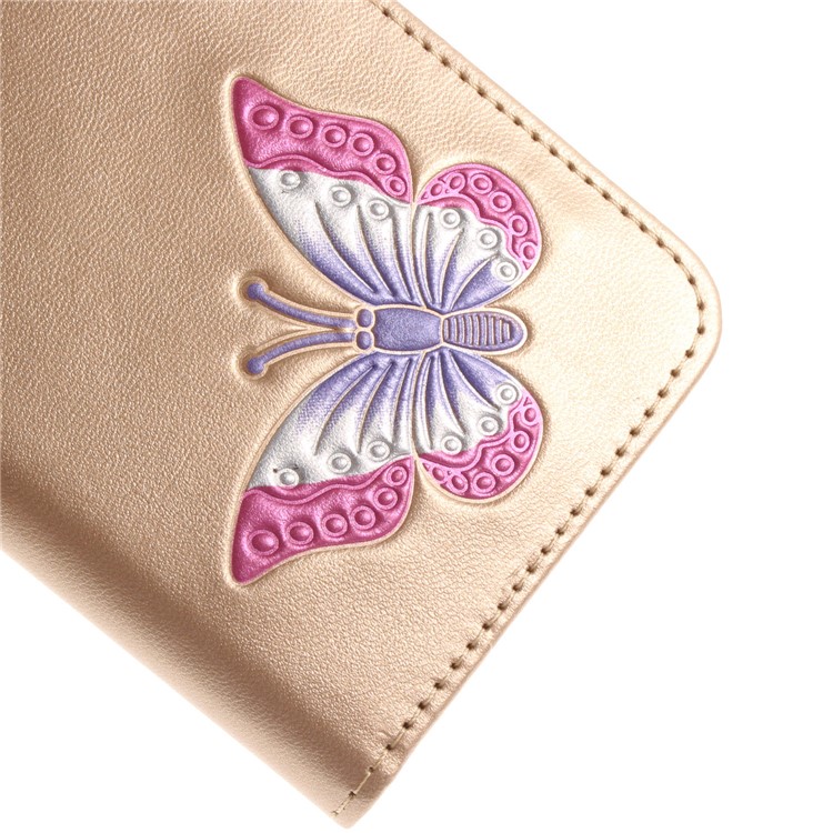 Butterfly Pattern Leather Wallet Stand Mobile Phone Case for Samsung Galaxy J3 (2016) - Gold-5