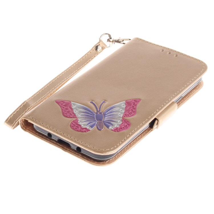 Butterfly Pattern Leather Wallet Stand Mobile Phone Case for Samsung Galaxy J3 (2016) - Gold-6