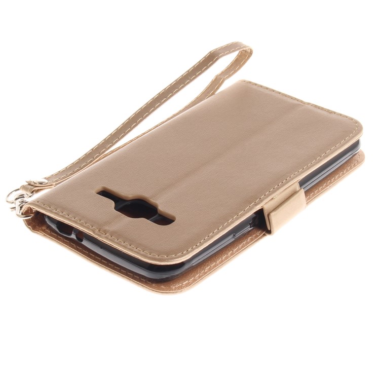 Butterfly Pattern Leather Wallet Stand Mobile Phone Case for Samsung Galaxy J3 (2016) - Gold-7