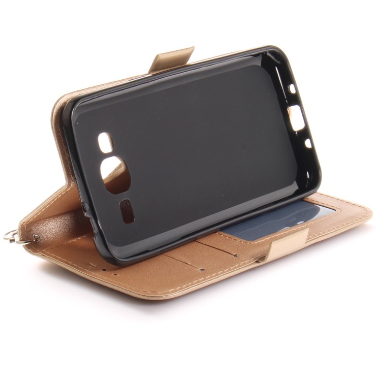 Butterfly Pattern Leather Wallet Stand Mobile Phone Case for Samsung Galaxy J3 (2016) - Gold-8