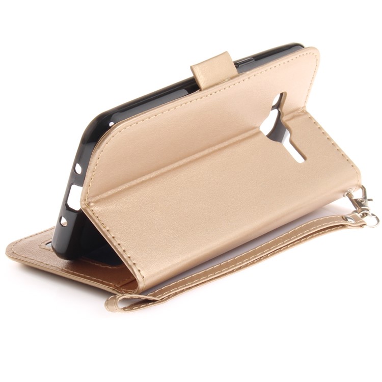 Butterfly Pattern Leather Wallet Stand Mobile Phone Case for Samsung Galaxy J3 (2016) - Gold-9