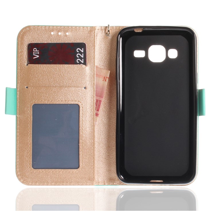 Butterfly Pattern Leather Wallet Stand Cell Phone Case for Samsung Galaxy J3 (2016) - Cyan-10
