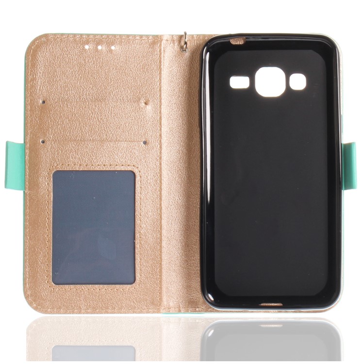 Butterfly Pattern Leather Wallet Stand Cell Phone Case for Samsung Galaxy J3 (2016) - Cyan-11