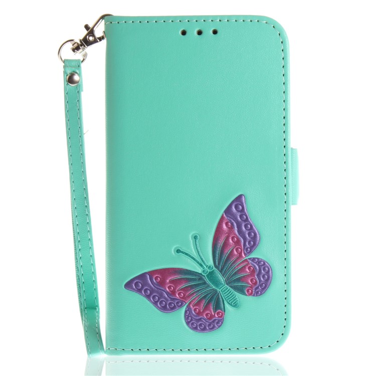 Butterfly Pattern Leather Wallet Stand Cell Phone Case for Samsung Galaxy J3 (2016) - Cyan-2