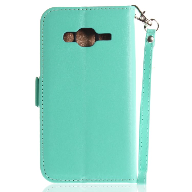 Butterfly Pattern Leather Wallet Stand Cell Phone Case for Samsung Galaxy J3 (2016) - Cyan-3
