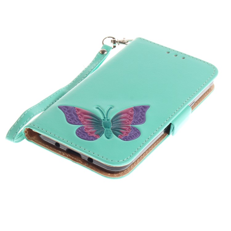 Butterfly Pattern Leather Wallet Stand Cell Phone Case for Samsung Galaxy J3 (2016) - Cyan-6