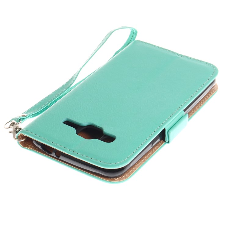 Butterfly Pattern Leather Wallet Stand Cell Phone Case for Samsung Galaxy J3 (2016) - Cyan-7