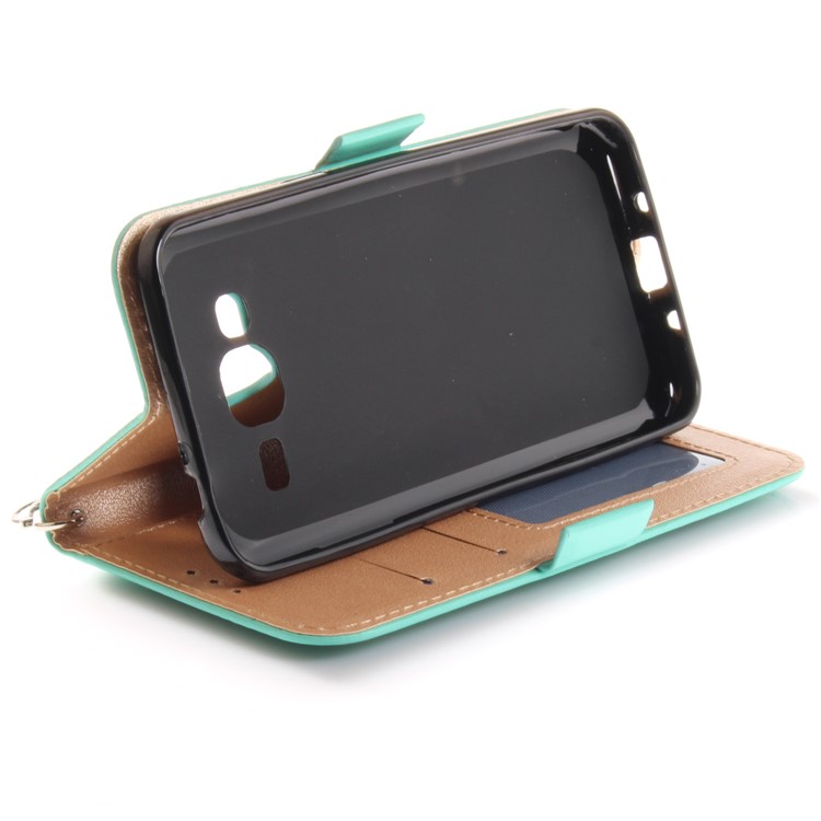 Butterfly Pattern Leather Wallet Stand Cell Phone Case for Samsung Galaxy J3 (2016) - Cyan-8