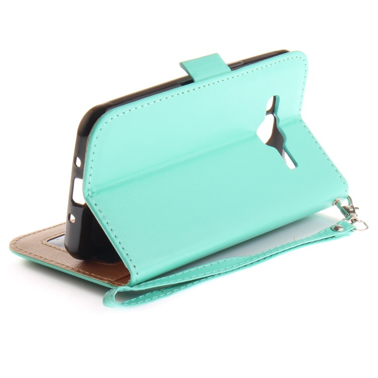 Butterfly Pattern Leather Wallet Stand Cell Phone Case for Samsung Galaxy J3 (2016) - Cyan-9