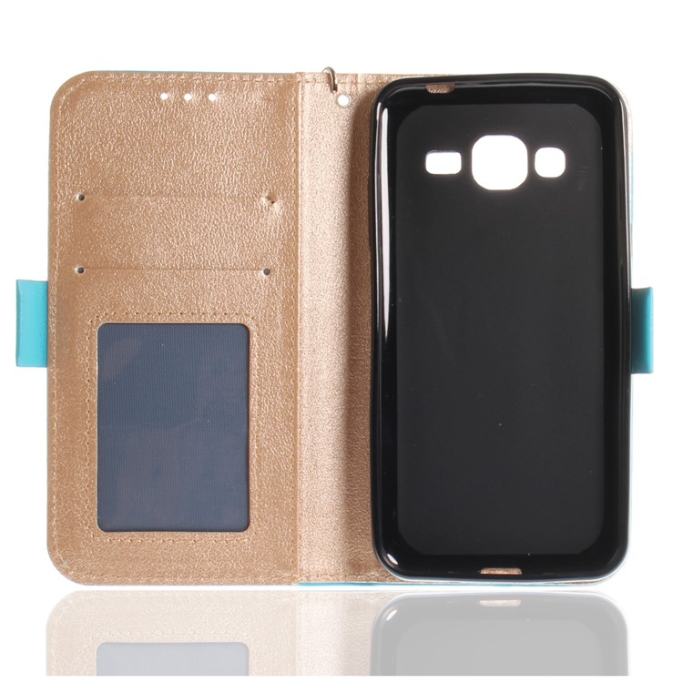 Schmetterlingsmuster Ledergeldbörse Stehen Handy Abdeckung Für Samsung Galaxy J3 (2016) - Blau-11