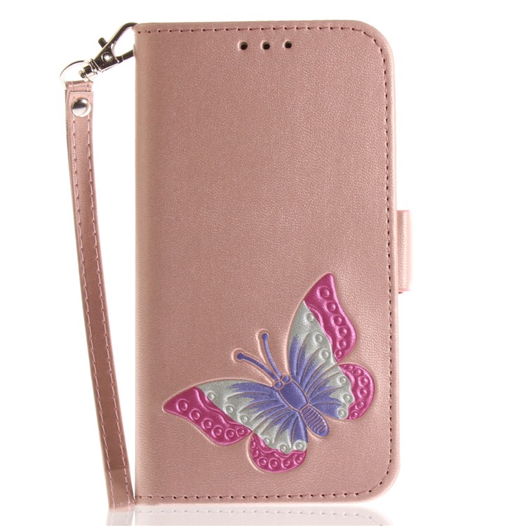 Butterfly Pattern Leather Wallet Stand Case for Samsung Galaxy J5 (2016) - Rose Gold-2