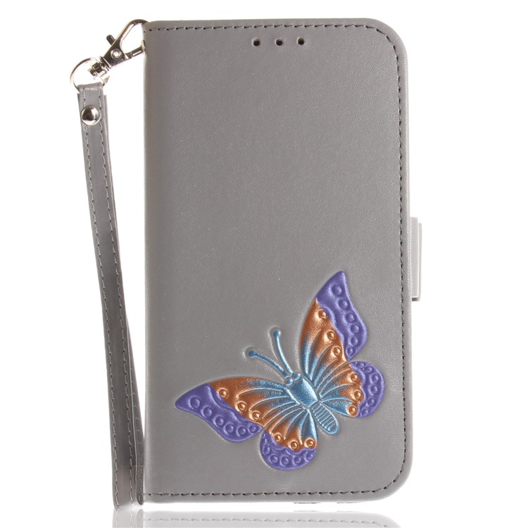 Butterfly Pattern Leather Wallet Stand Shell for Samsung Galaxy J5 (2016) - Grey-2