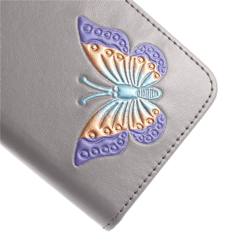 Butterfly Pattern Leather Wallet Stand Shell for Samsung Galaxy J5 (2016) - Grey-5