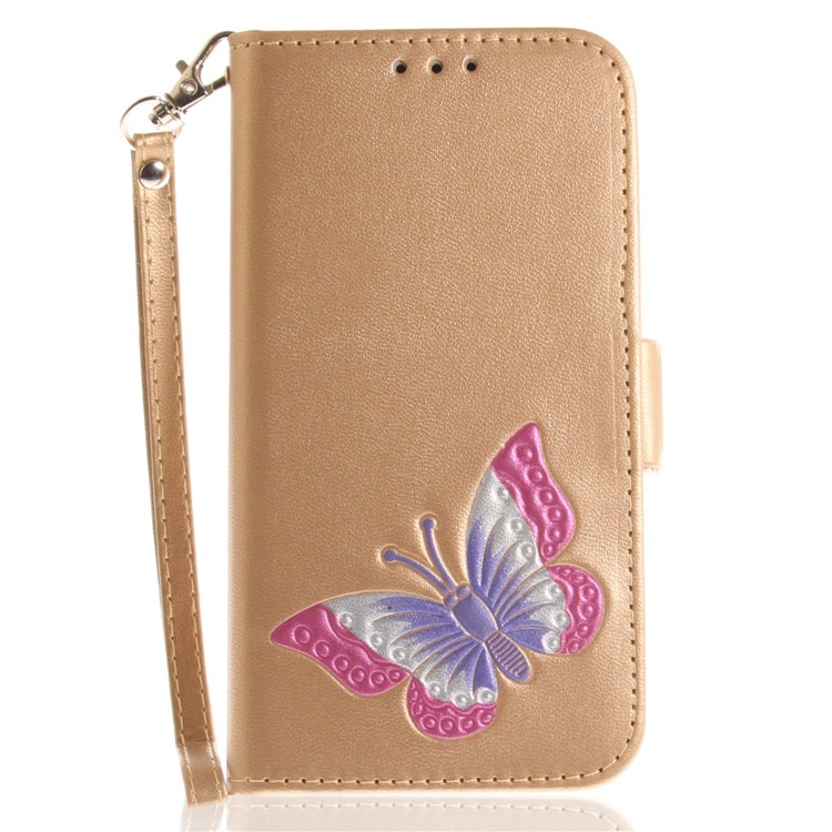 Butterfly Pattern Leather Wallet Stand Mobile Phone Case for Samsung Galaxy J5 (2016) - Gold-2