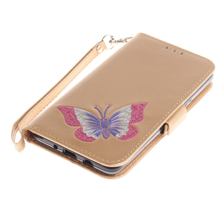 Butterfly Pattern Leather Wallet Stand Mobile Phone Case for Samsung Galaxy J5 (2016) - Gold-6