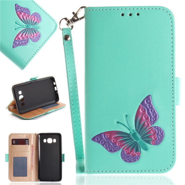Butterfly Pattern Leather Wallet Stand Cell Phone Case for Samsung Galaxy J5 (2016) - Green-1