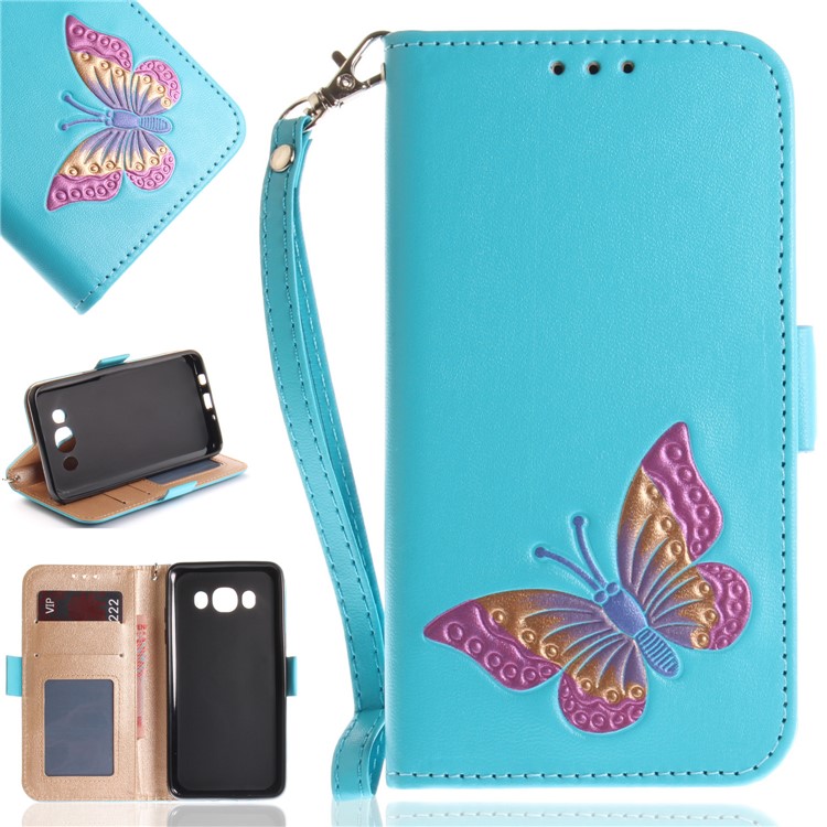 

Butterfly Pattern Leather Wallet Stand Mobile Phone Cover for Samsung Galaxy J5 (2016) - Blue