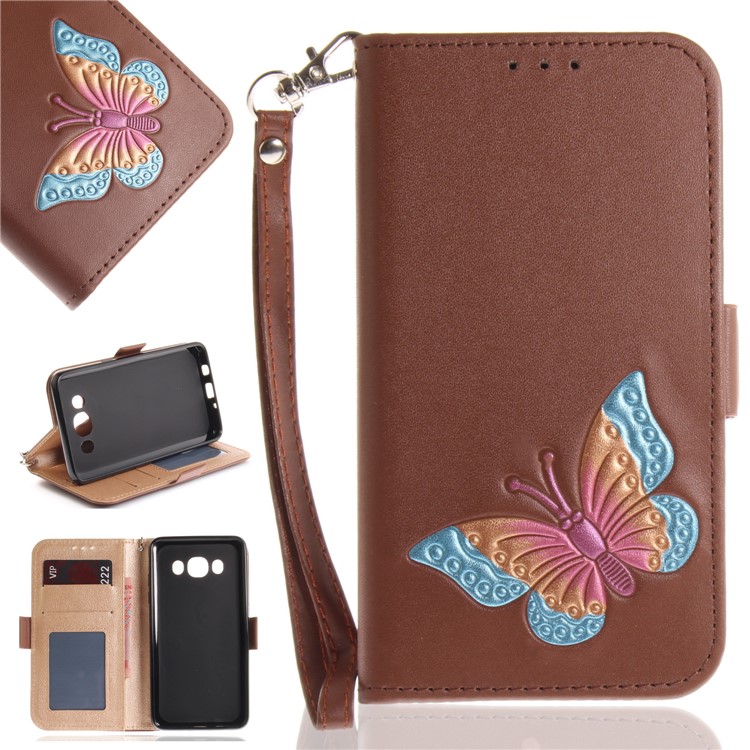 Butterfly Pattern Leather Wallet Stand Cell Phone Cover for Samsung Galaxy J5 (2016) - Brown-1