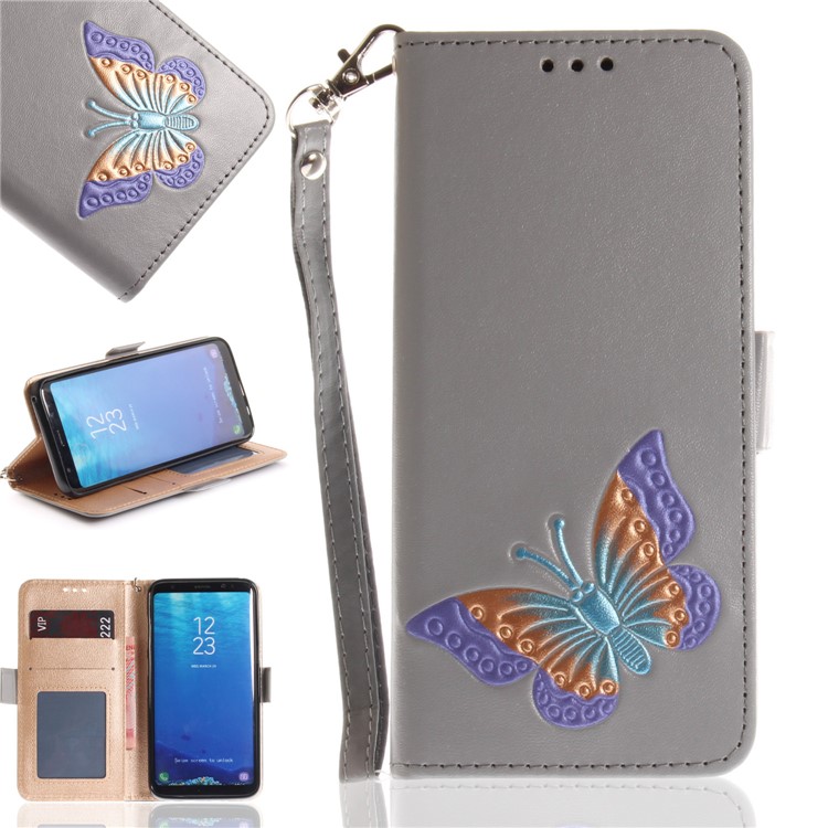 Butterfly Pattern Leather Wallet Phone Case for Samsung Galaxy S8 Plus SM-G955 - Grey-1