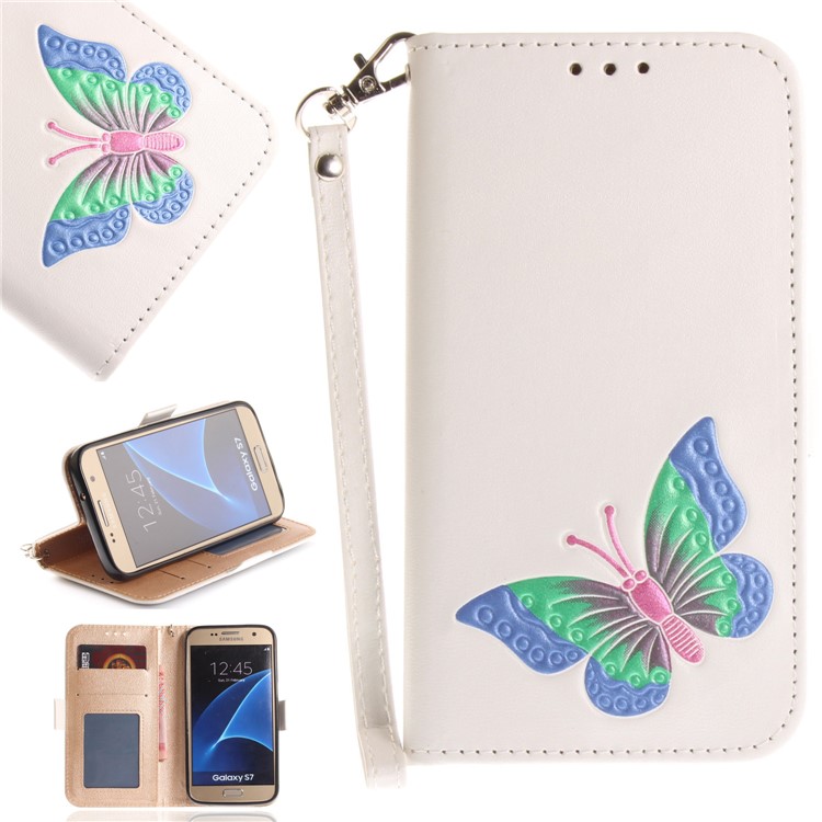 

Butterfly Pattern Leather Wallet Stand Cover for Samsung Galaxy S7 SM-G930 - White