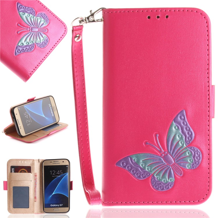 

Butterfly Pattern Leather Wallet Stand Casing for Samsung Galaxy S7 SM-G930 - Rose