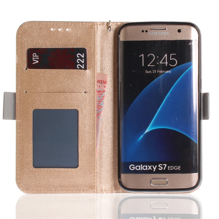 Butterfly Pattern Leather Wallet Protection Casing for Samsung Galaxy S7 edge G935 - Grey-10